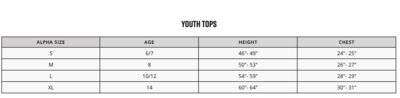 FOX Youth Clothing Size Chart