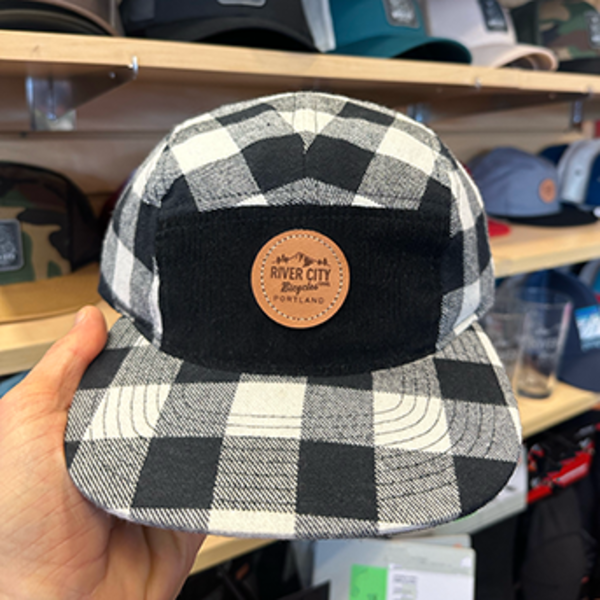 River City Bicycles RCB Round Leather Patch Plaid Hat- Black/White