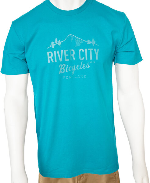River City Bicycles RCB Mountain Logo T Shirt- Charlotte/Dark Blue