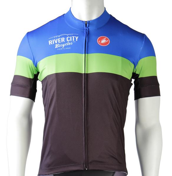 River City Bicycles Castelli Short Sleeve Jersey - Blue/Green/Black 