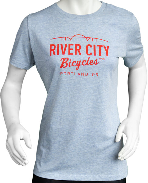 River City Bicycles Bridge Logo Women's Tee - Prizm Blue / Red 