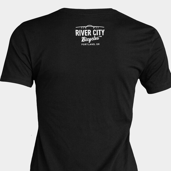 River City Bicycles Love Your Neighbor T-Shirt, Womens Color: Black w/ white print