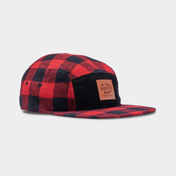 River City Bicycles Leather Patch Plaid Hat - Black/Red