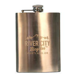 River City Bicycles MTN Logo Stainless Steel Flask, 8 oz