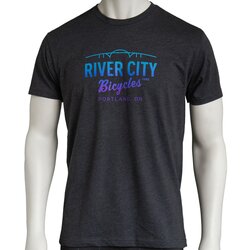 River City Bicycles Bridge Logo Tee - Charcoal w/ Blue Fade
