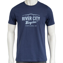 River City Bicycles Bridge Logo Tee - Navy w/ Light Blue