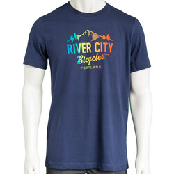 River City Bicycles Mountain Logo Tee - Navy / Rainbow