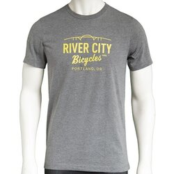 River City Bicycles Bridge Logo Tee - Deep Heather Grey w/ Yellow