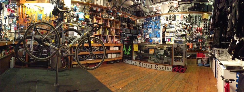 Inside the shop at College Street Cycles