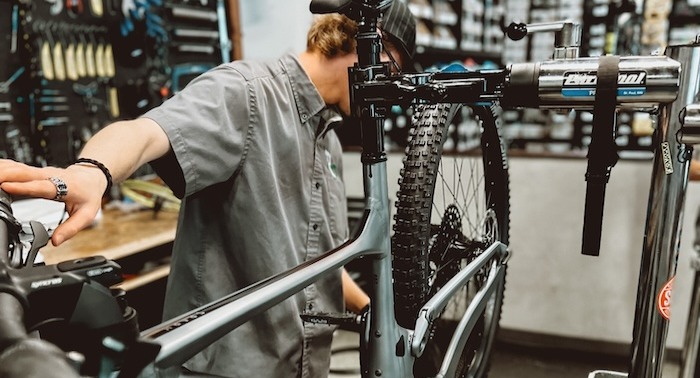 Bike being serviced