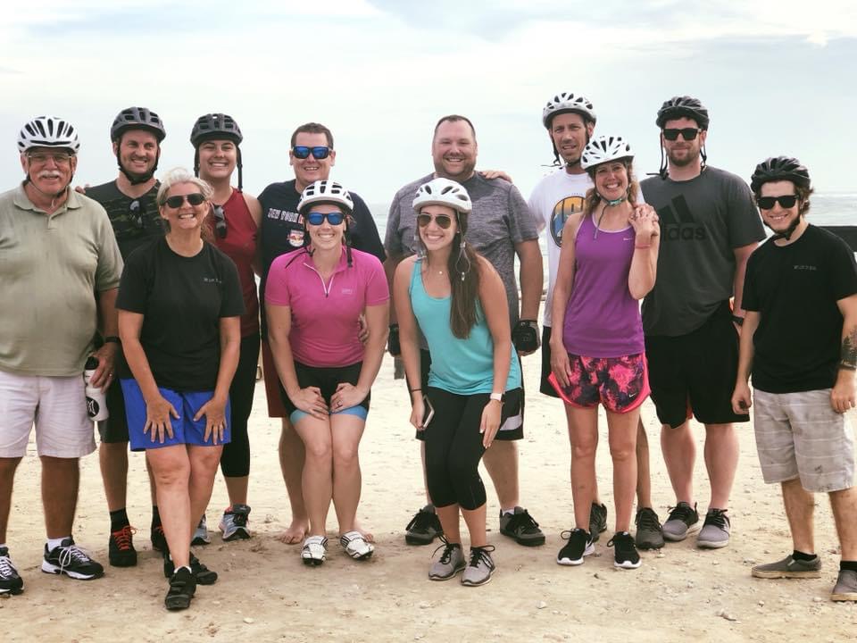 Group of cyclists at half way mark