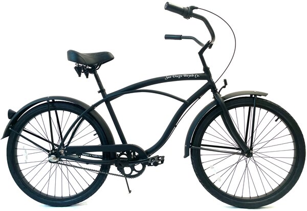 San Diego Bicycle Company Mens Garnet 3 Speed – Matte Black Beach Cruiser