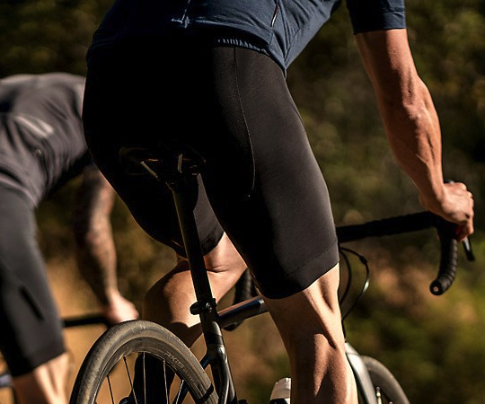 A close-up of a man's cycling shorts