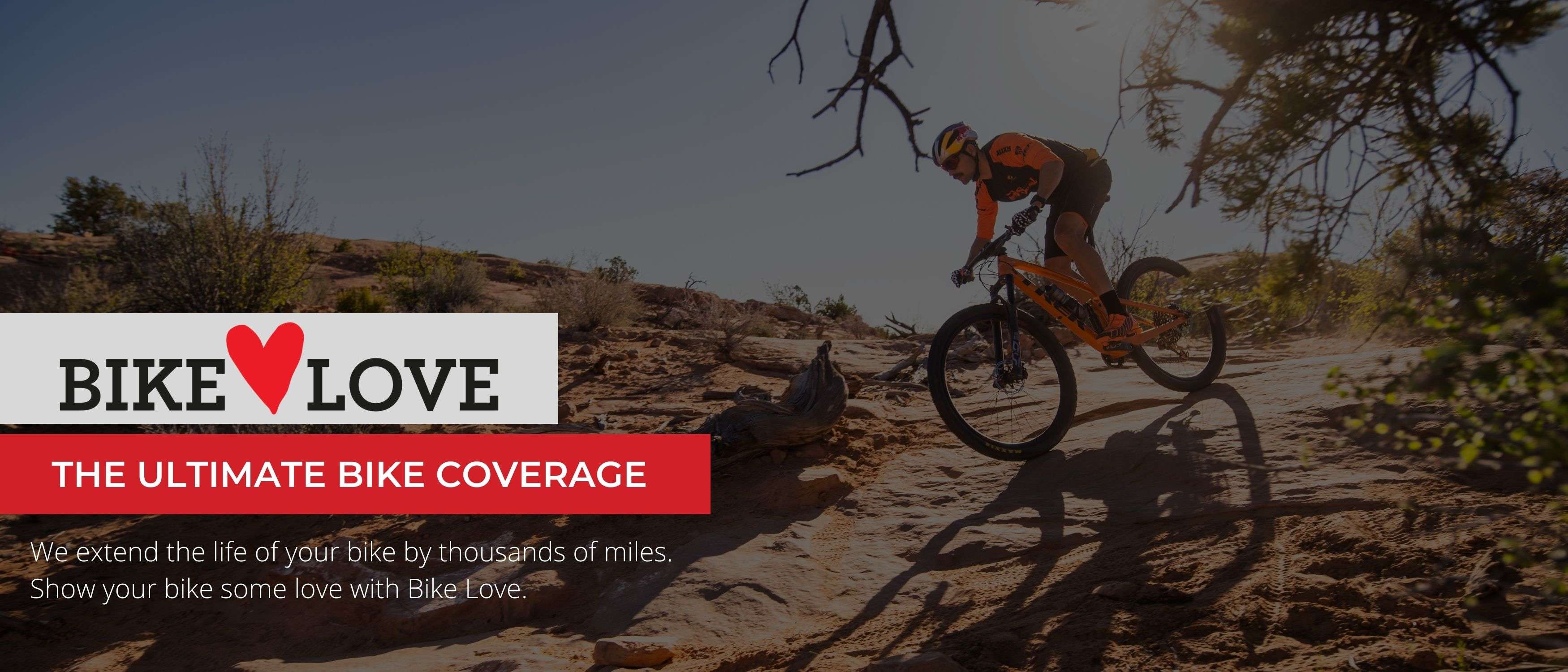 Bike Love The Ultimate Bike Coverage text and image of person on enduro mountain bike