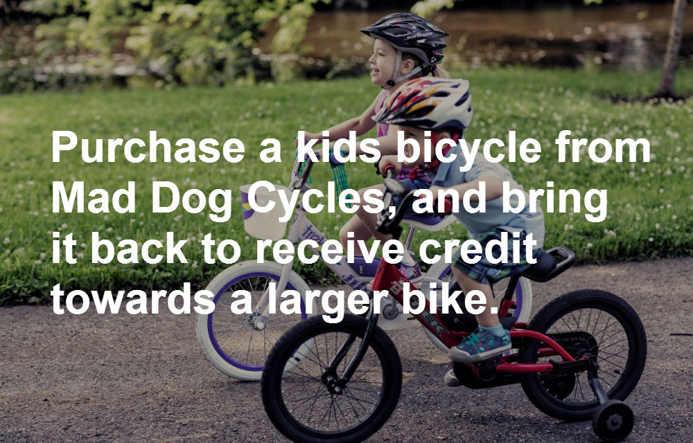 Kids bikes trade program at Mad Dog Cycles