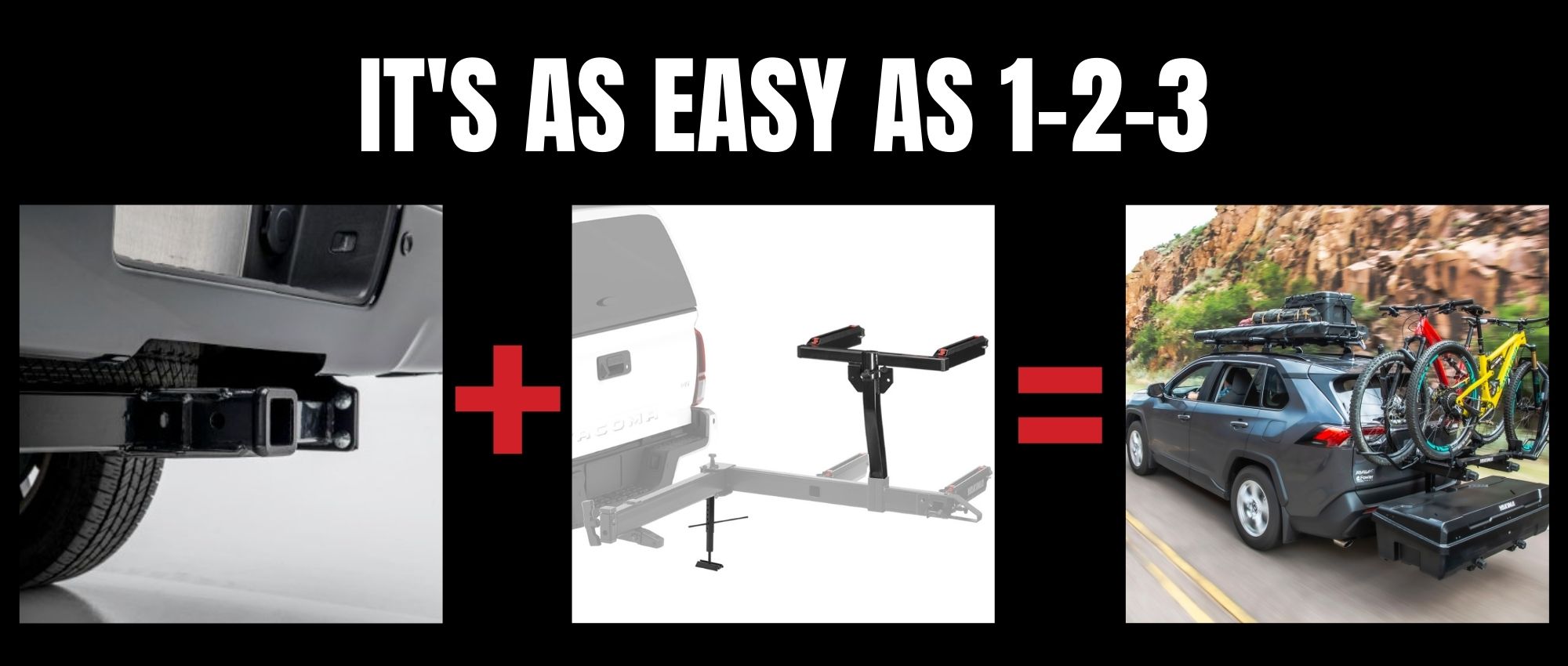 Its as easy as 1-2-3, 3 images of truck hitch and bike tray