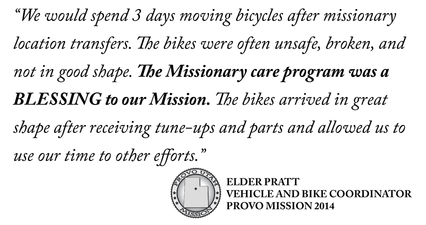 Image of a quote from Elder Pratt, vehicle and bike coordinator Provo Mission