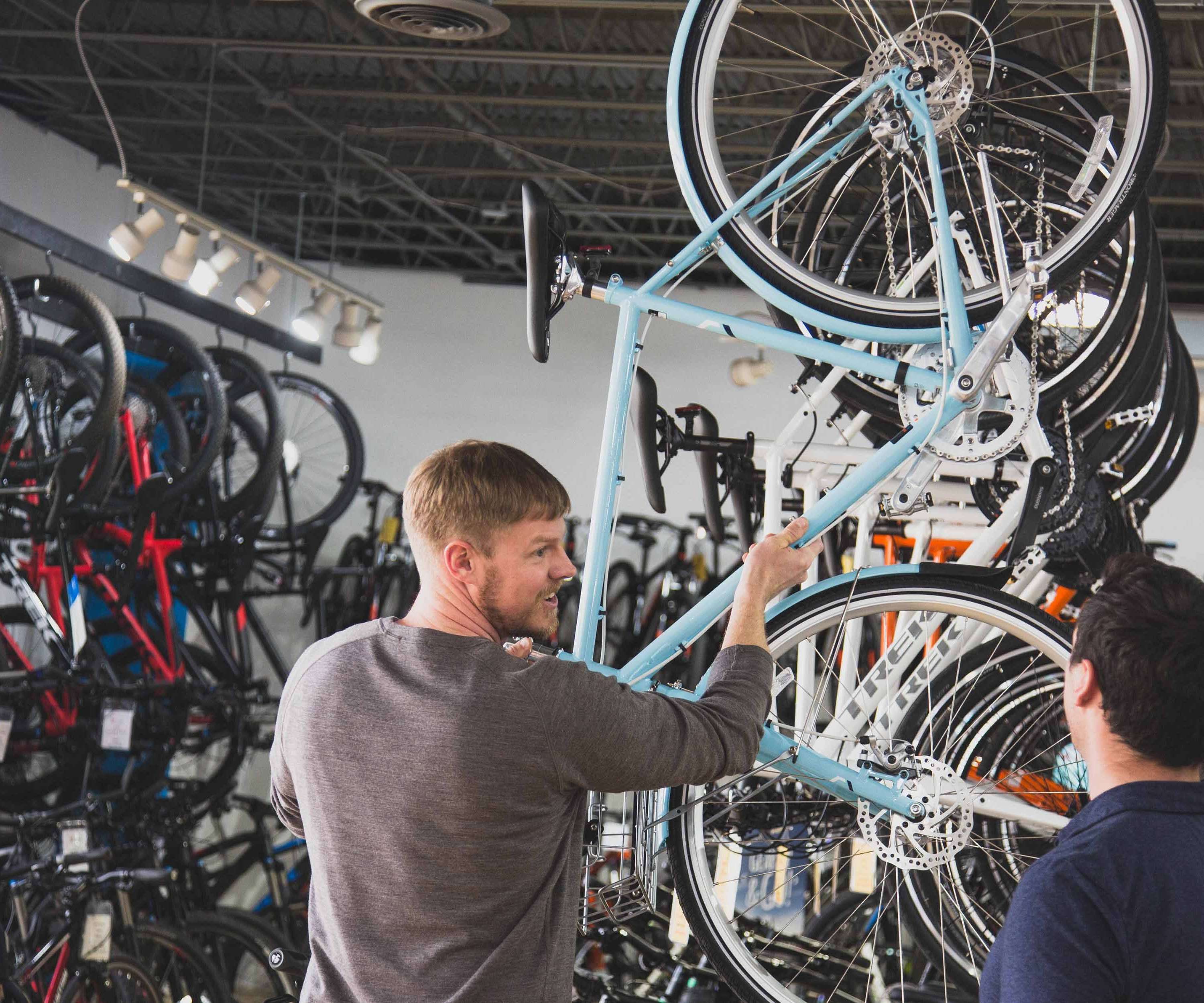 Checking out bike in showroom