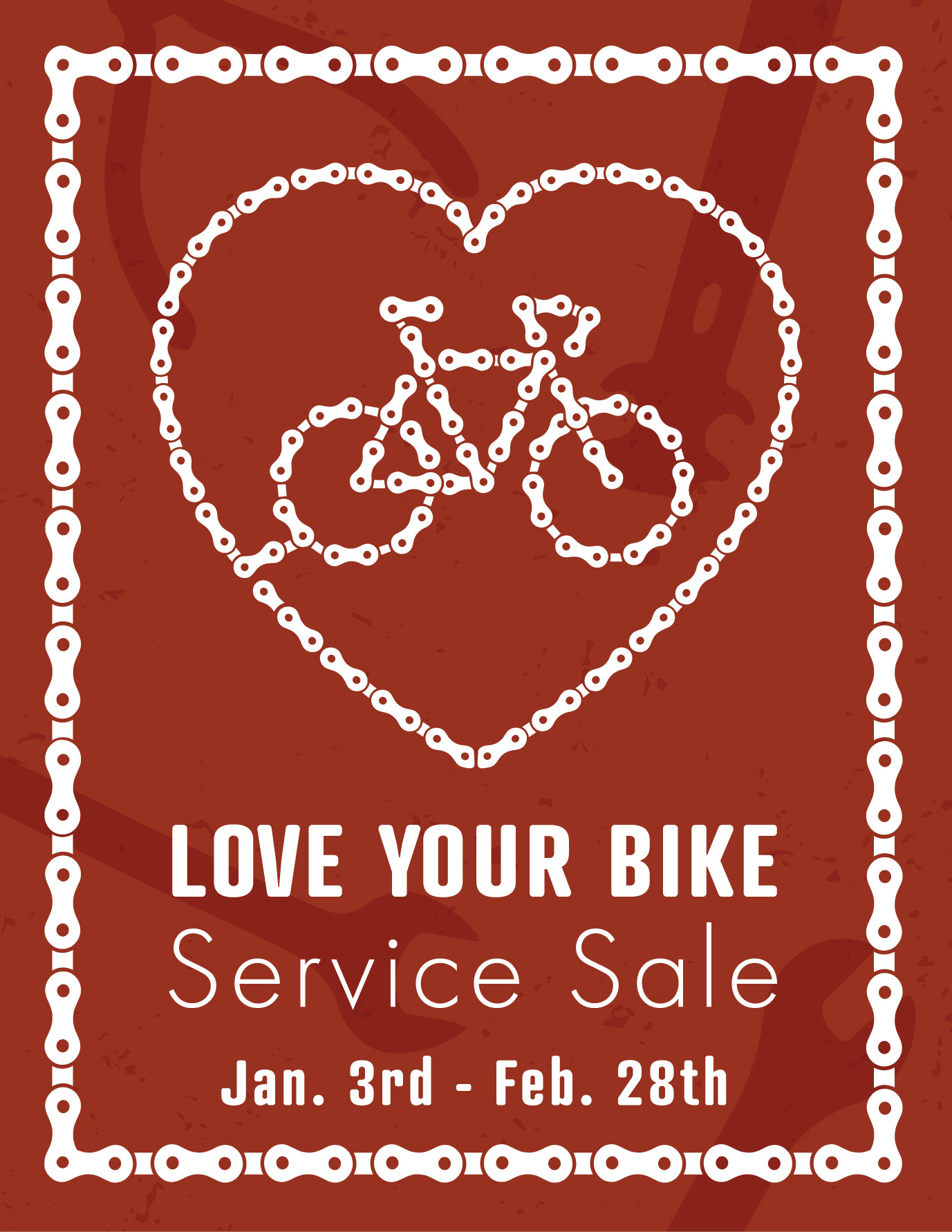 Love your bike Wheel & Sprocket service sale. January 3rd - February 28th
