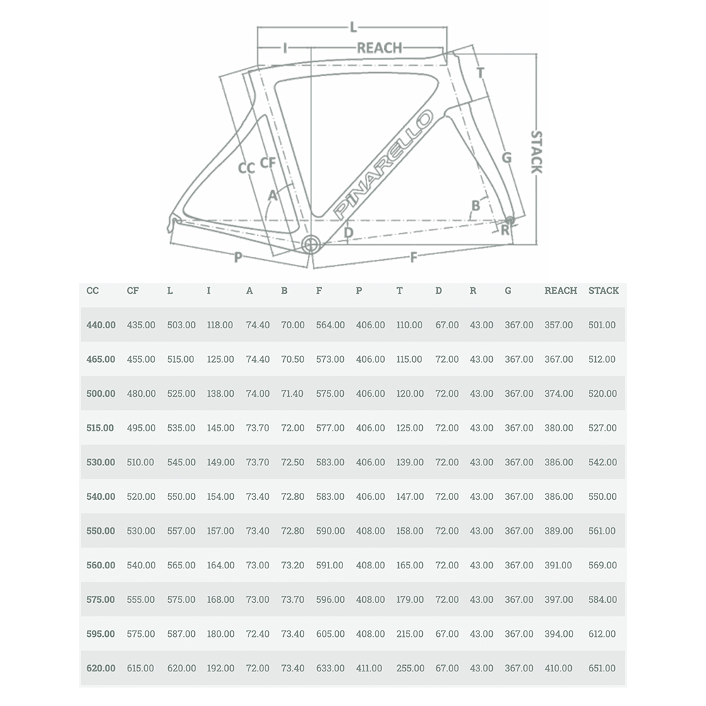 Pinarello F8 Size Chart