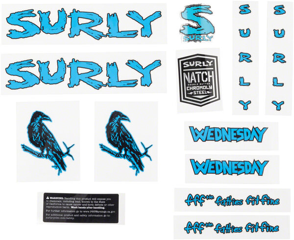 Surly Wednesday Frame Decal Set - Blue, with Crow
