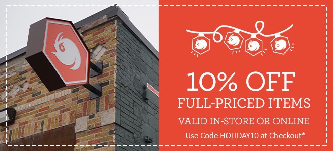 10% off full-priced items valid in-store or online