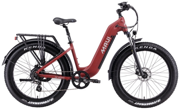 MAUI Fat Bronte Electric City Bike Step-Thru With Oversized Tires Color: Dark Red
