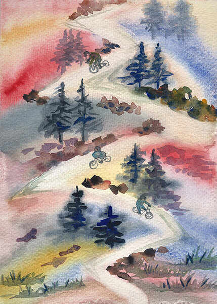 Art by Amy Mountain Bike Hill Watercolor Print