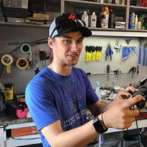 Chris working on a bike