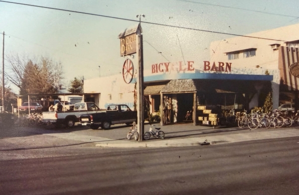 Historic images of the Bicycle Barn front entrance.