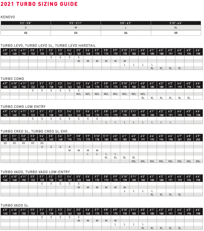 specialized hybrid size chart