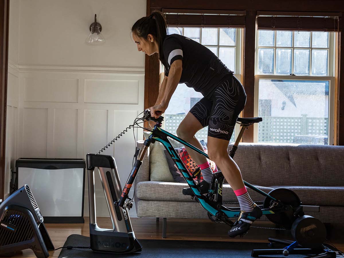 person riding an indoor trainer