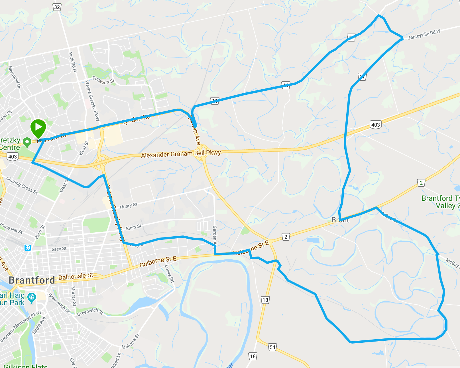 Brantford Road Biking Map 