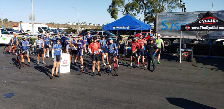 cyclists gathering after finishing charity ride