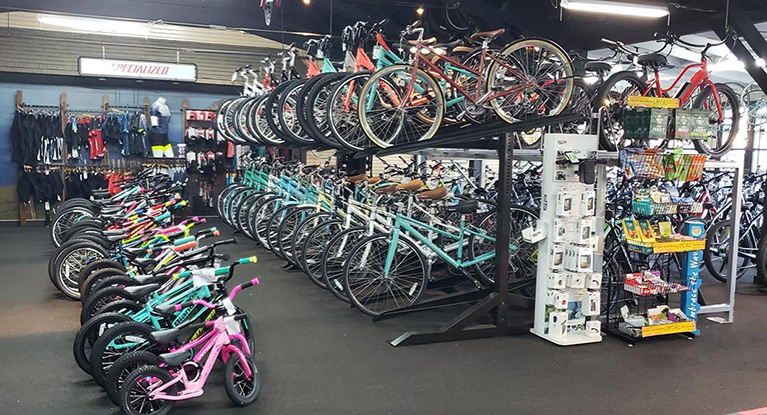 Row of Bikes in our Bike Shop