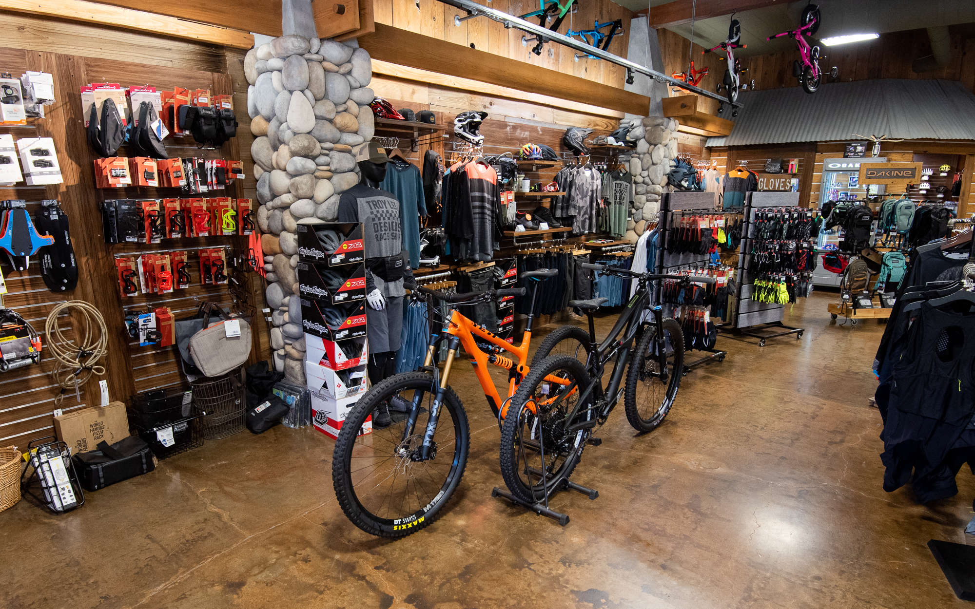 Inside of trail head cyclery with bikes and accesories