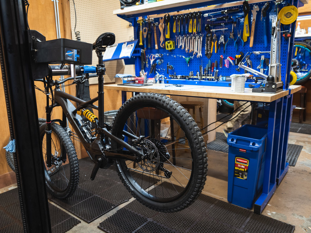 Inside of trail head cyclery bike service 