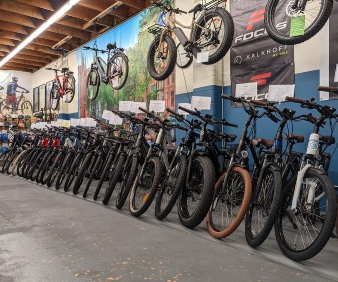 A row of electric bicycles