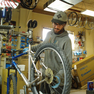 Bike being repaired by a mechanic