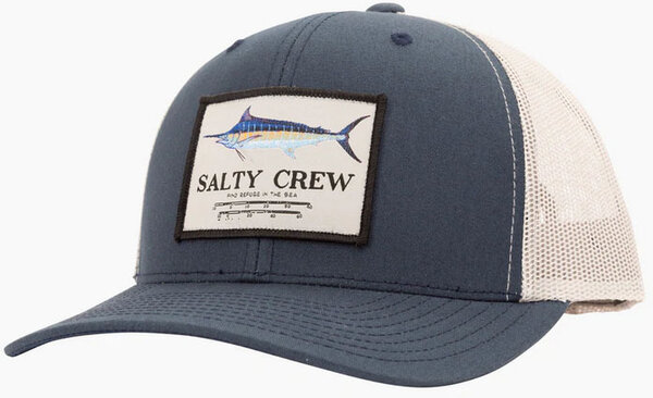 Salty Crew Marlin Mount Retro Trucker Hat Color: Navy/Silver
