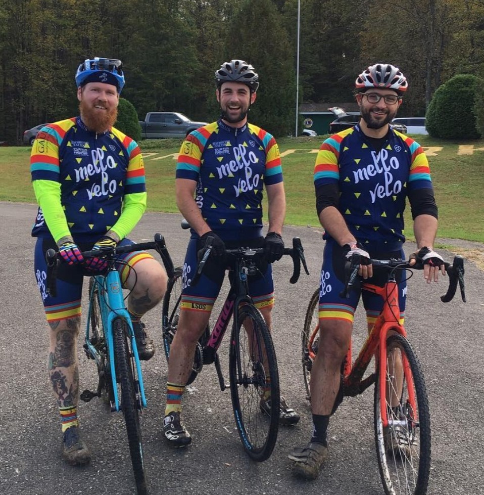 3 male cyclist in Mello Velo kits