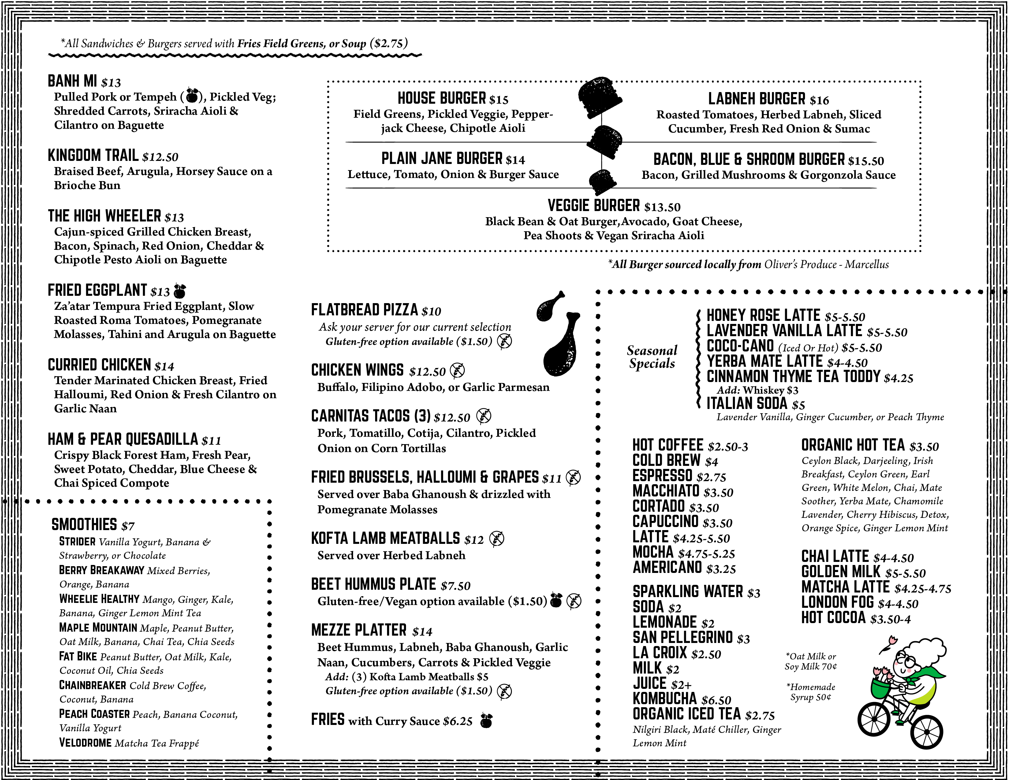 Cafe Menu Mello Velo Bicycle Shop & Cafe