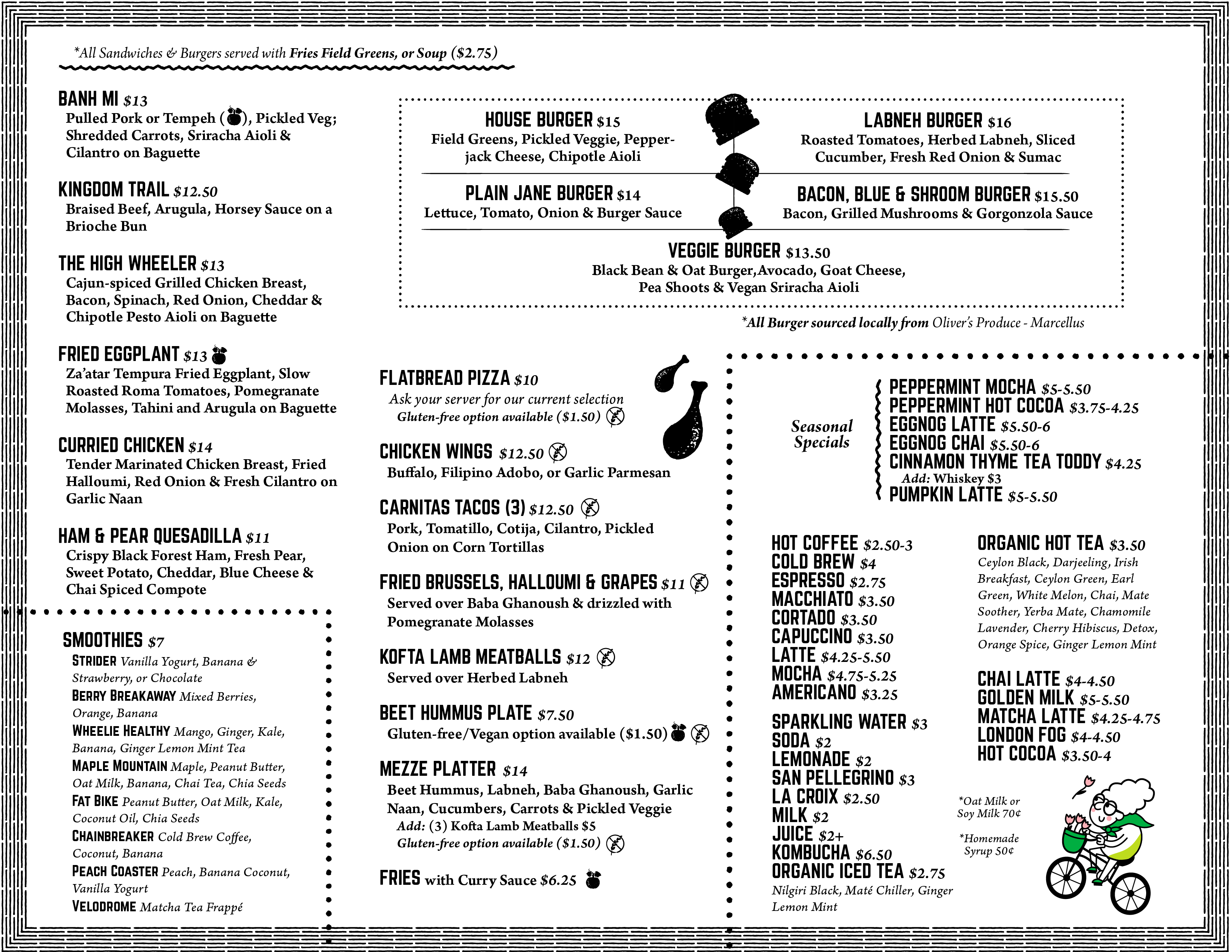Cafe Menu Mello Velo Bicycle Shop & Cafe