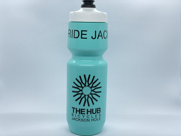 The Hub Bicycles "Ride Jackson Hole" Torquise 26 oz Water Bottle w/ MoFlo Cap