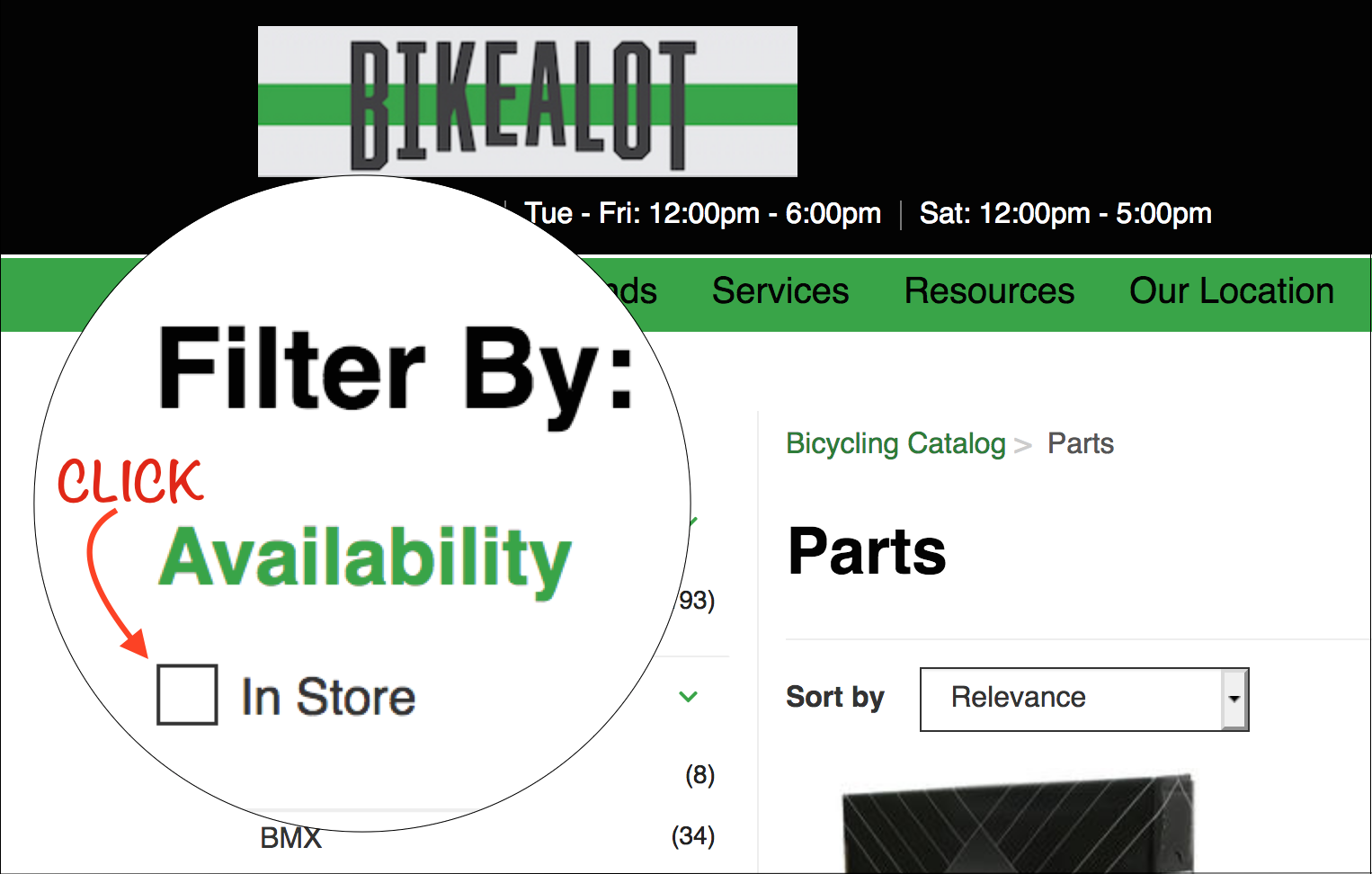 Zoomed in on Filter By Availability on Bikealot's online store search results