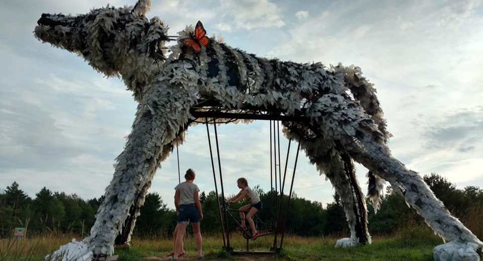 Giant interactive wolf sculpture open to the public