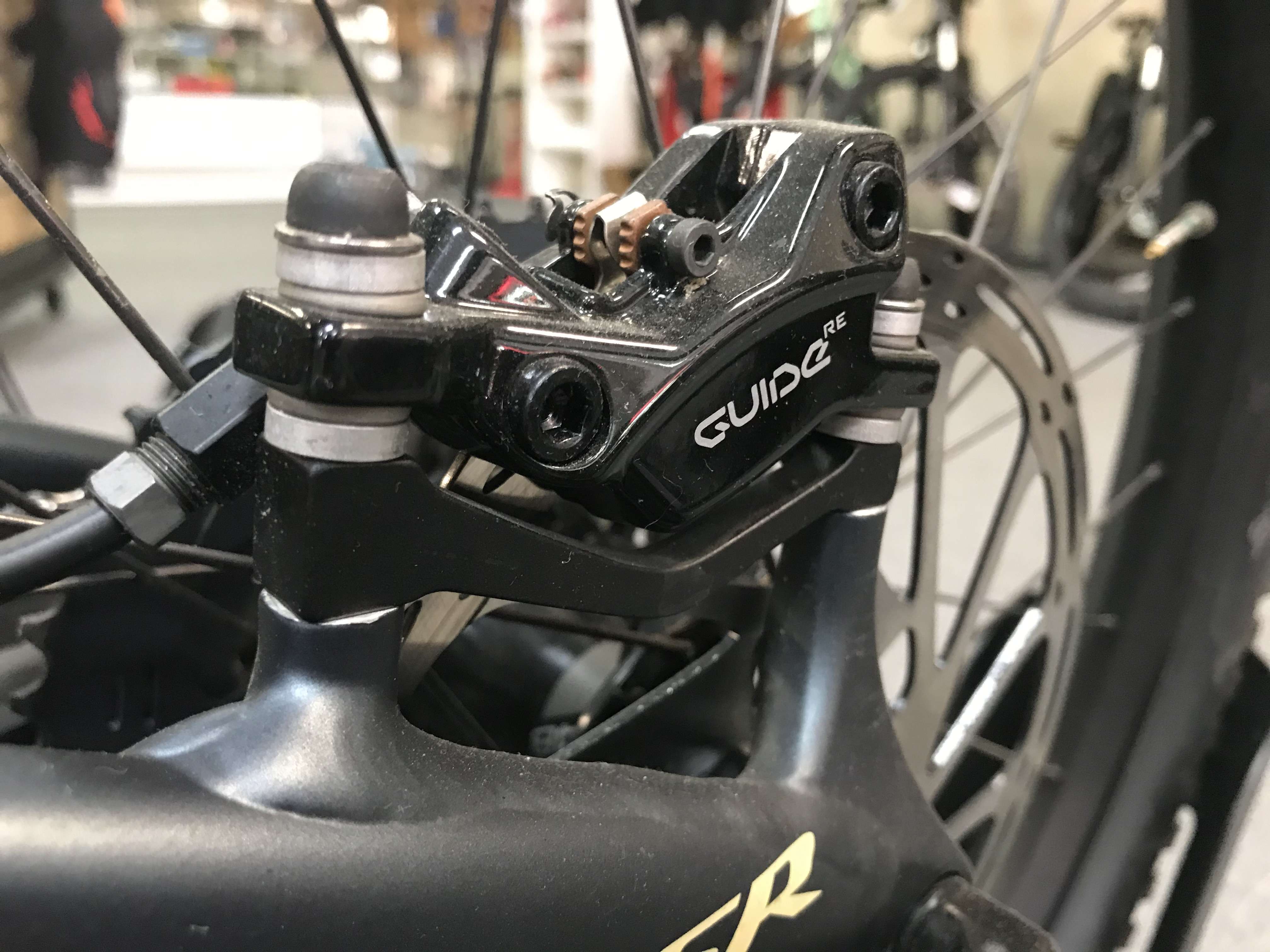 Close up of disc brakes