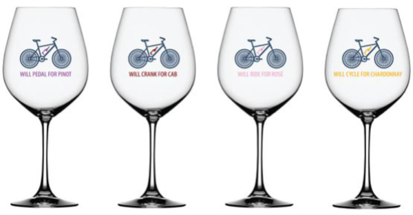 Will Bike for Wine Wine Glasses - Mixed Set of 4