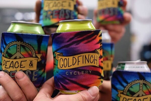 Goldfinch Cyclery Peace & Grease Slap Koozie