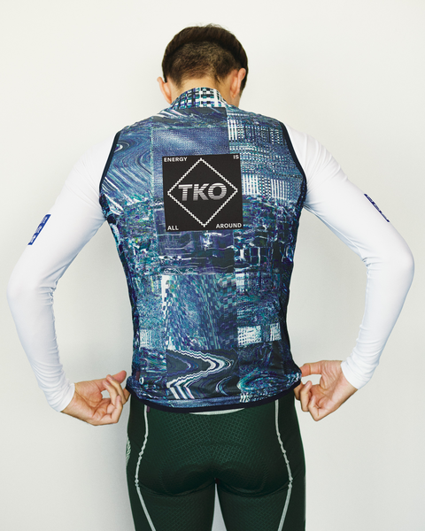 Pas Normal Studios Men's T.K.O. Mechanism Stow Away Gilet Color: Human Error Blue